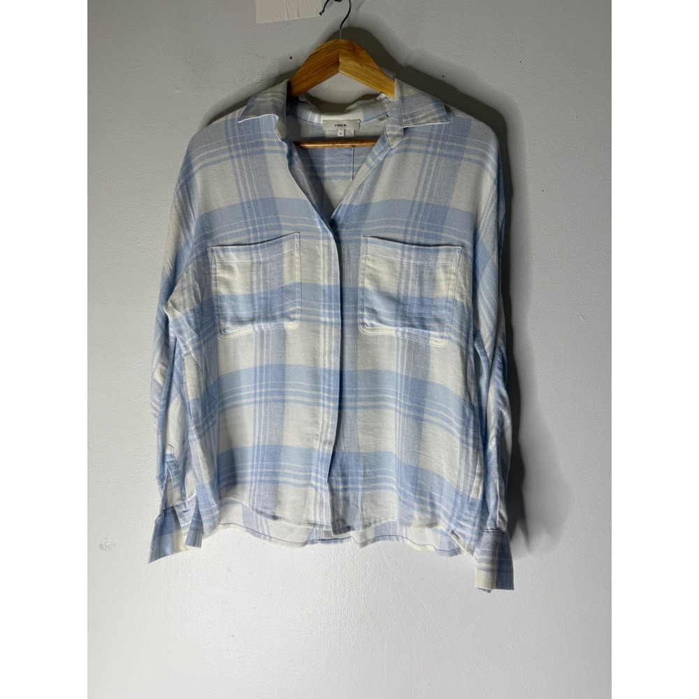 Vince blue white plaid Collar blouse size XS